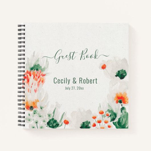 Carnet Forest Green Rustic Orange Blanc Floral Invité (Devant)