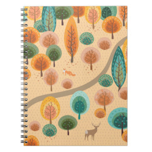 Carnet Forêt d'automne avec arbres abstraits à main pla