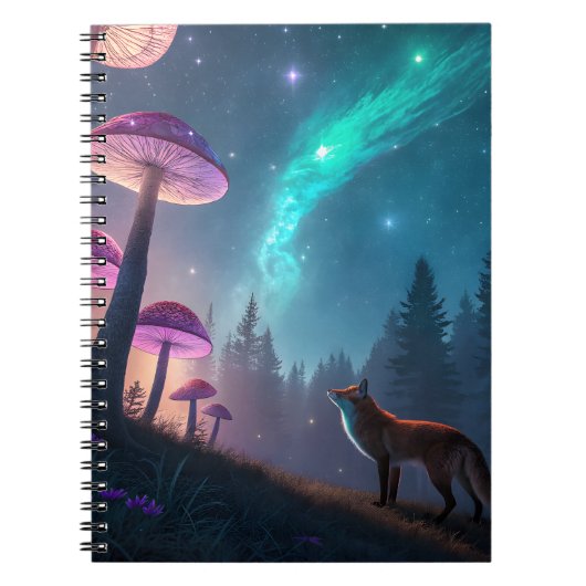 Carnet Forêt de renard fantaisie avec champignons lumineu (Devant)