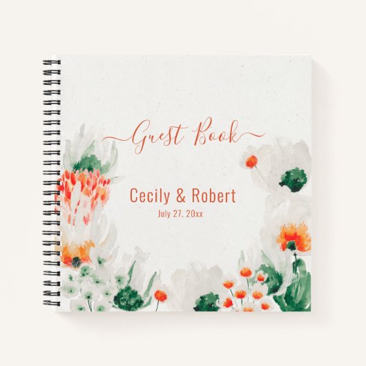 Carnet Forêt rustique orange vert blanc floral invité (Devant)