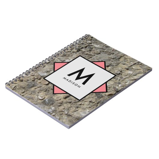 Carnet Fossiles de calcaire avec votre nom et Monogramme  (Côté gauche)