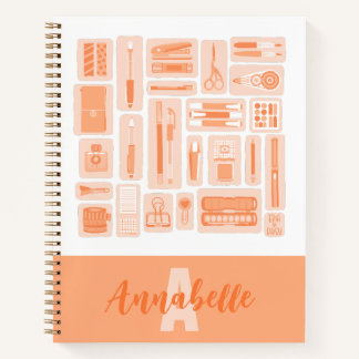 Carnet Fournitures d'art lunaire Orange Motif Monogramme
