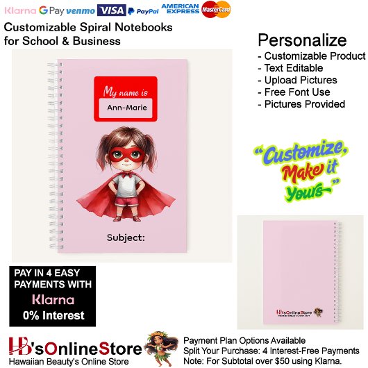 Carnet Fournitures de papeterie pour filles et garçons su