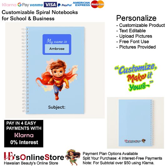 Carnet Fournitures de papeterie pour garçons super-héros