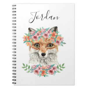 Carnet Fox floral ajoutent votre nom