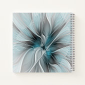 Carnet Fractal Floral Moderne Abstrait Fleur Bleu Gris (Dos)