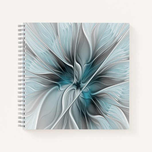 Carnet Fractal Floral Moderne Abstrait Fleur Bleu Gris (Devant)