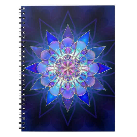 Carnet Fractale bleue de mandala de fleur (Devant)