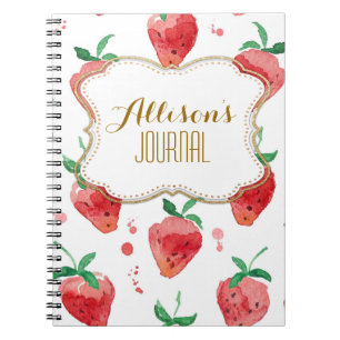 Carnet Fraises d'aquarelle Berries peintes rose et rouge