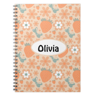Carnet Fraises et fleurs rétro mignonnes