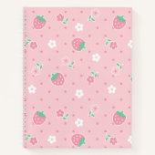 Carnet Fraises Fleurs roses Points Kawaii Cute Pastel (Devant)