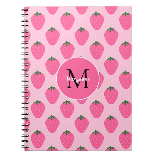 Carnet Fraises roses, personnalisation mignonne (Devant)