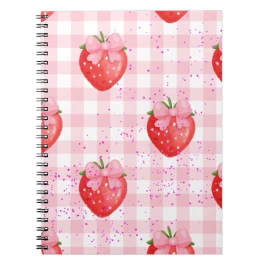 Carnet fraises rouges et rubans roses (Devant)