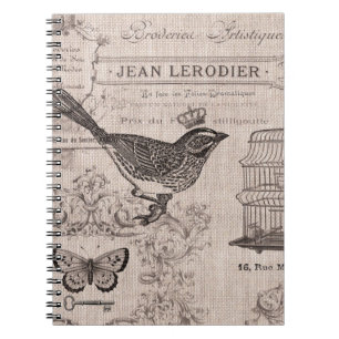 Carnet français vintage d'oiseau