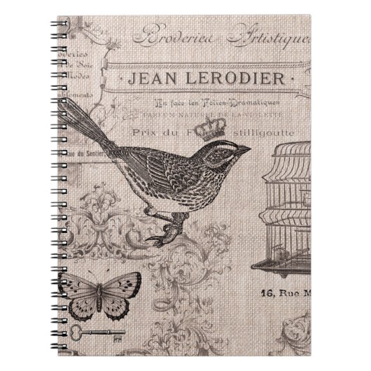 Carnet français vintage d'oiseau (Devant)