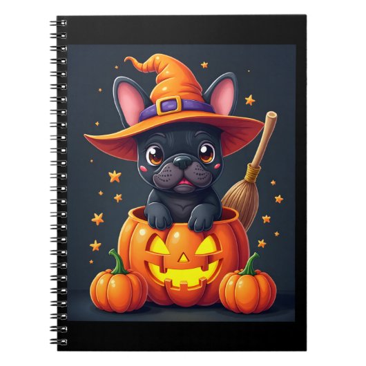 Carnet Française Bulldog sorcière Citrouille Halloween Ho (Devant)