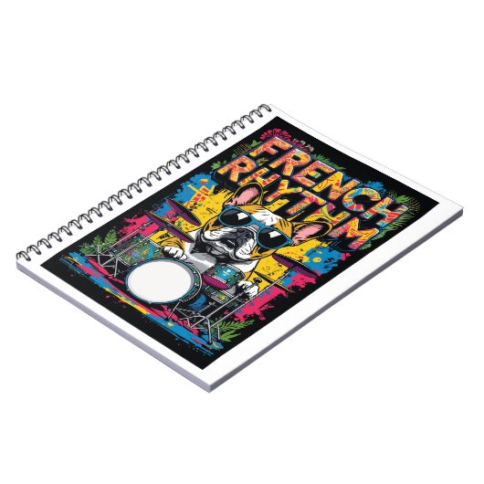 Carnet French Bulldog Playing Drums (Côté gauche)