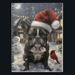 Carnet French Bulldog Winter Wonderland Christmas Joie<br><div class="desc">Ce design festif reflète l'esprit joyeux de la période des fêtes, avec un adorable petit portant un chapeau de Père Noël. Le chien est niché dans un pays des merveilles hivernales, avec un bonhomme de neige, un sapin de Noël décoré et des cadeaux joliment emballés. Les flocons de neige tombent...</div>