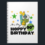 Carnet Froggy Hoppy 90e anniversaire<br><div class="desc">Un design oh si mignon 90ème anniversaire avec une grenouille verte avec lunettes de vue entourée de cadeaux, ballons et étoiles avec un texte qui dit "C'est mon 90ème anniversaire Hoppy !". T-shirts, boutons, magnets, cartes, petits cadeaux, sacs, tasses et autres objets de 90e anniversaire qui font de grands cadeaux...</div>