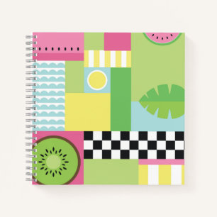 Carnet Fruit d'été coloré rose vert vert mosaïque jaune