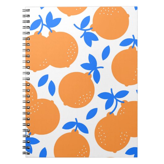Carnet Fruit orange : Motif exquis bleu-bracelet. (Devant)
