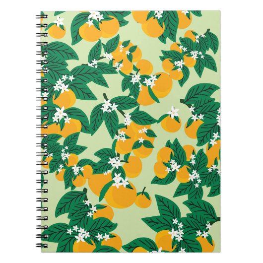 Carnet Fruit orange : motif vintage vert. (Devant)