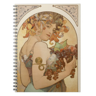 Carnet Fruit par Alphonse Mucha, Art Nouveau vintage