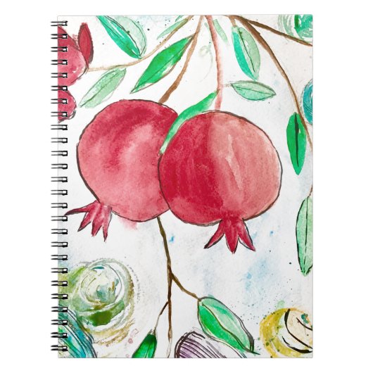 Carnet Fruit rouge grenade cadeau nature aquarelle (Devant)