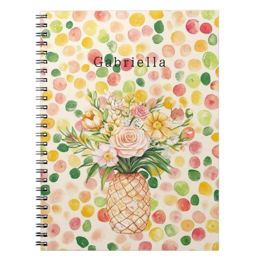 Carnet Fruité Rose Vert Jaune Ananas Floral (Devant)