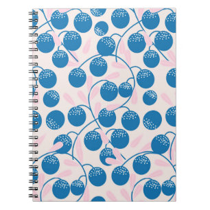 Carnet Fruits bleus, feuilles roses, design sans soudure.