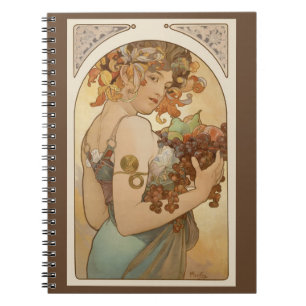 Carnet Fruits d'Alphonse Mucha, Art Nouveau Vintage