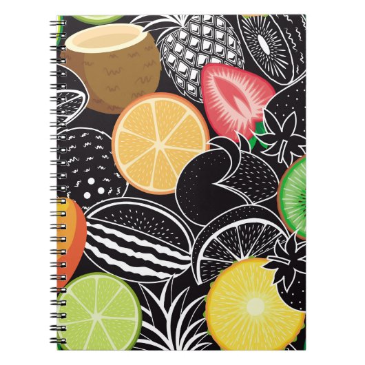 Carnet Fruits tropicaux colorés, arrière - plan noir. (Devant)