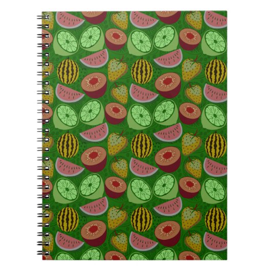 Carnet Fruits tropicaux motifs et vert arrière - plan (Devant)