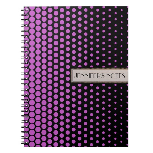 Carnet Fuchsia à pois élégant moderne noir (Devant)