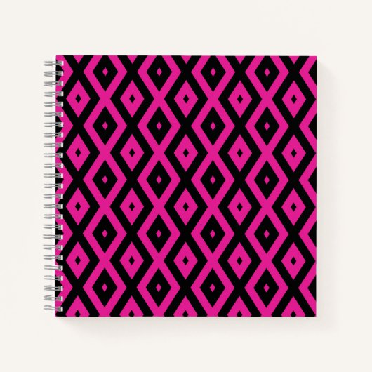 Carnet Fuchsia et motif de diamants noirs (Devant)