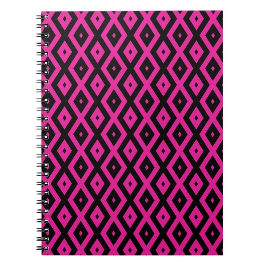 Carnet Fuchsia et motif de diamants noirs (Devant)