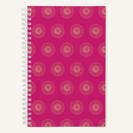 Carnet Fuchsia | Médaillons de fleurs de Zinnia dorées (Recto)