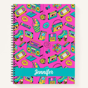 Carnet Fun Colorful Retro 80s Music Player Neon Rose Nom