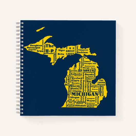 Carnet Fun Yellow et Navy Blue State of Michigan villes (Devant)