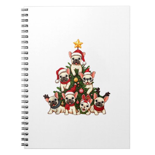 Carnet Funky French Bulldog Christmas Tree Snowflakes San (Devant)