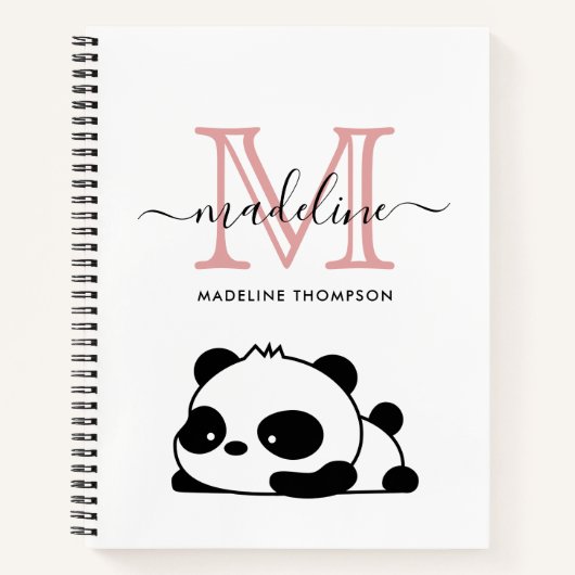 Carnet Funky Panda Blush Rose noir blanc Monogramme Scrip (Devant)