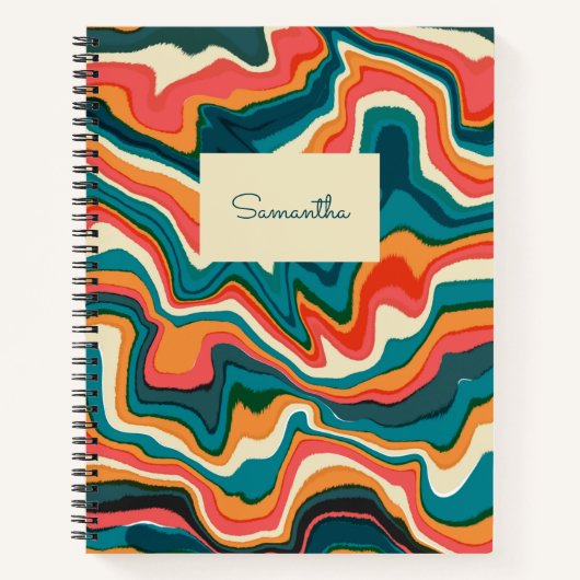 Carnet Funky Retro Coloré Artsy Marble Swirl Ebru (Devant)