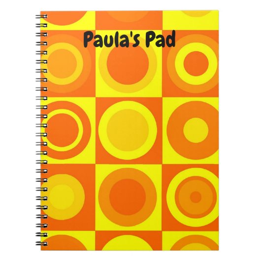Carnet Funky Retro Orange Yellow Circles Carré (Devant)