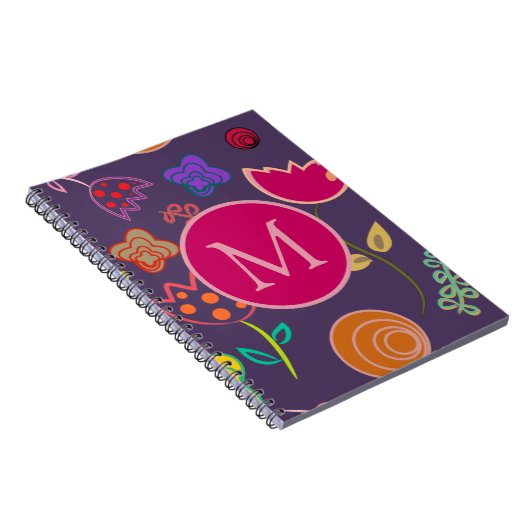 Carnet Funky Tulip Pattern Purple Monogram (Côté Droit)