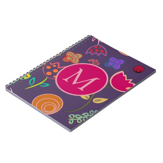 Carnet Funky Tulip Pattern Purple Monogram (Côté gauche)