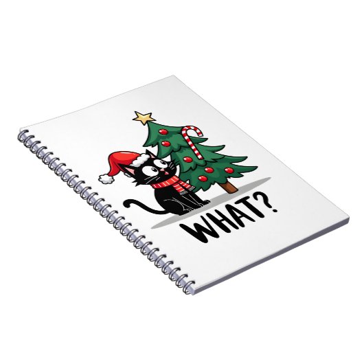 Carnet Funny Black Cat Gift Pushing Christmas Tree Over C (Côté Droit)
