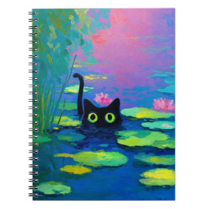 Carnet Funny Chat noir nager dans l'étang L'art bizarre