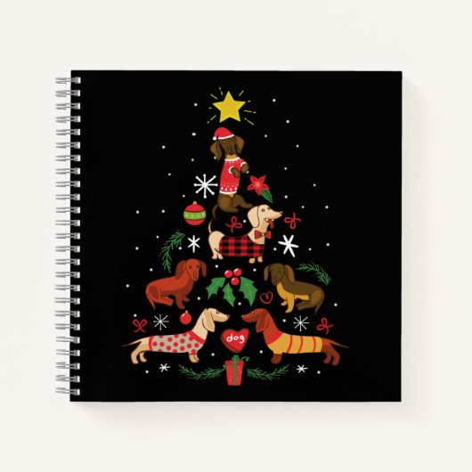 Carnet Funny Dachshund Christmas Tree (Devant)