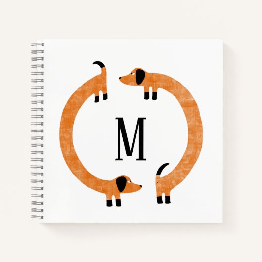 Carnet Funny Dachshund Saucisse Chien Monogramme (Devant)