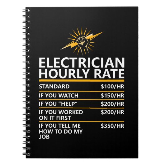 Carnet Funny Electrician Hourly Rate Table Humor Gift (Devant)